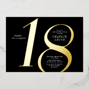 Moderne minimalistische Schwarz und Gold 18. Gebur Folieneinladung