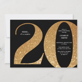 Moderne minimalistische Schwarz und Gold 20. Gebur Einladung