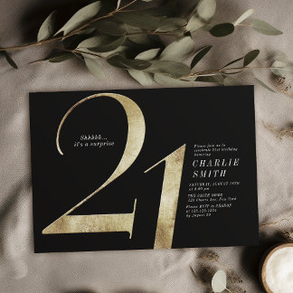 Moderne minimalistische Schwarz und Gold 21. Gebur Einladung