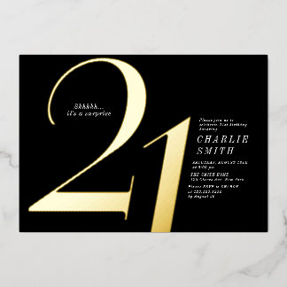 Moderne minimalistische Schwarz und Gold 21. Gebur Folieneinladung