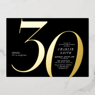 Moderne minimalistische Schwarz und Gold 30. Gebur Folieneinladung