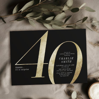 Moderne minimalistische Schwarz und Gold 40. Gebur Einladung