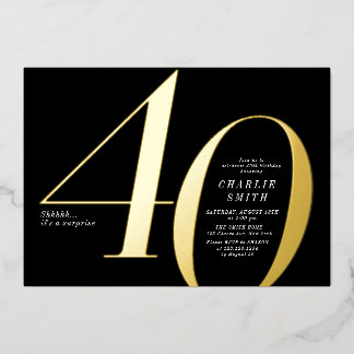 Moderne minimalistische Schwarz und Gold 40. Gebur Folieneinladung