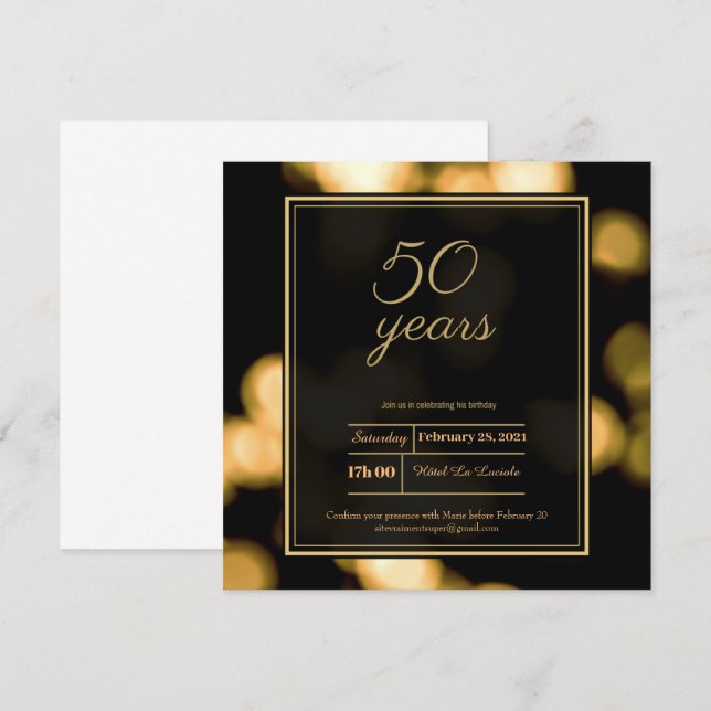 Moderne minimalistische schwarz und gold 50. Gebur Einladung (Vorne/Hinten)