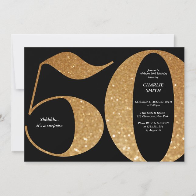 Moderne minimalistische Schwarz und Gold 50. Gebur Einladung (Vorderseite)