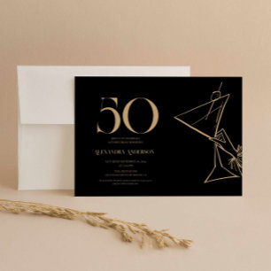 Moderne minimalistische Schwarz und Gold 50. Gebur Einladung