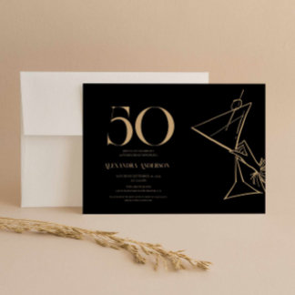Moderne minimalistische Schwarz und Gold 50. Gebur Einladung