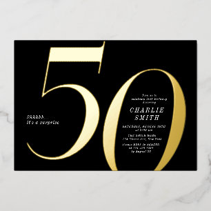 Moderne minimalistische Schwarz und Gold 50. Gebur Folieneinladung