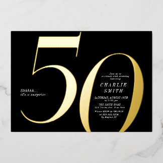 Moderne minimalistische Schwarz und Gold 50. Gebur Folieneinladung