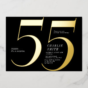 Moderne minimalistische Schwarz und Gold 55. Gebur Folieneinladung