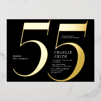 Moderne minimalistische Schwarz und Gold 55. Gebur Folieneinladung