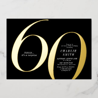 Moderne minimalistische Schwarz und Gold 60. Gebur Folieneinladung