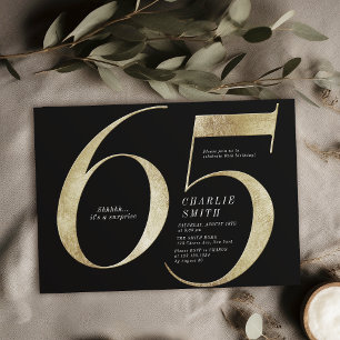 Moderne minimalistische Schwarz und Gold 65. Gebur Einladung