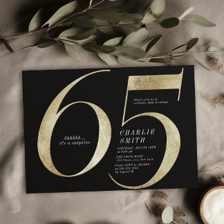Moderne minimalistische Schwarz und Gold 65. Gebur Einladung