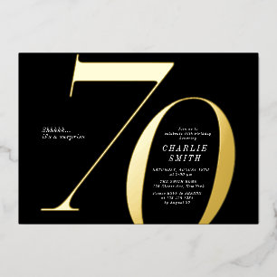 Moderne minimalistische Schwarz und Gold 70. Gebur Folieneinladung