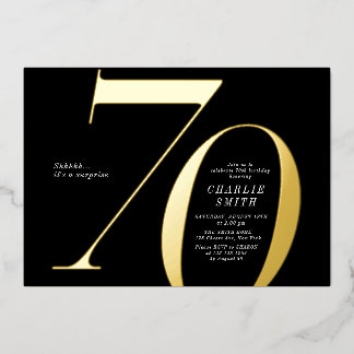 Moderne minimalistische Schwarz und Gold 70. Gebur Folieneinladung