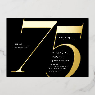 Moderne minimalistische Schwarz und Gold 75. Gebur Folieneinladung