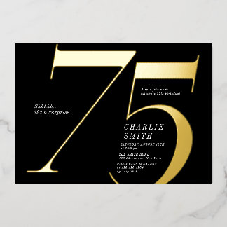 Moderne minimalistische Schwarz und Gold 75. Gebur Folieneinladung