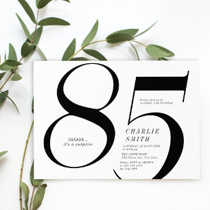 Moderne minimalistische Schwarz-Weiß 85. Geburtsta Einladung