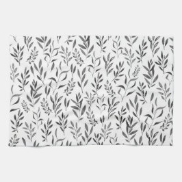 Moderne Minimalistische Schwarz-Weiß-Blätter  Geschirrtuch