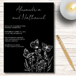Moderne Minimalistische Schwarz-Weiß-Butterfly-Hoc Einladung