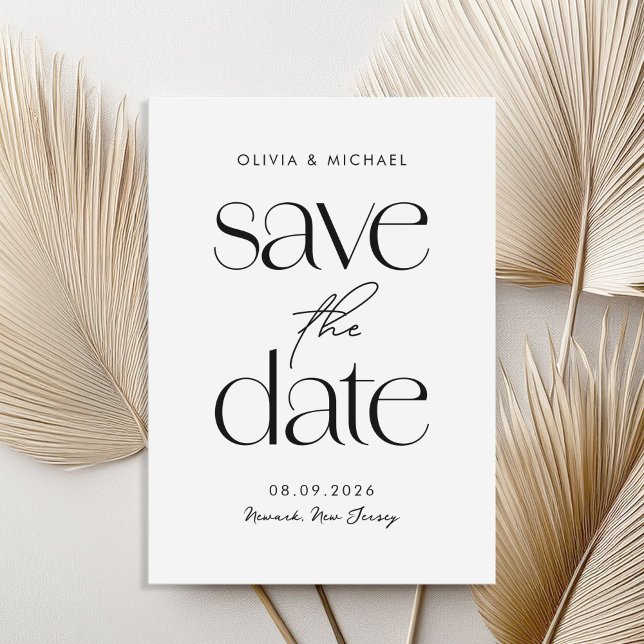 Moderne Minimalistische Schwarz-Weiß-Chic-Hochzeit Save The Date (Von Creator hochgeladen)