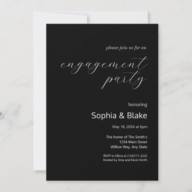 Moderne Minimalistische Schwarz-Weiß-Engagement-Pa Einladung (Vorderseite)