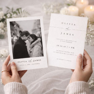 Moderne minimalistische Schwarz-Weiß-Foto-Hochzeit Einladung