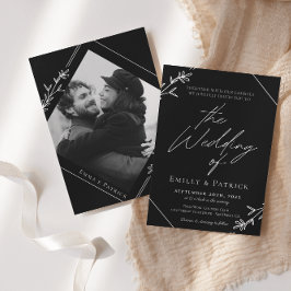Moderne Minimalistische Schwarz-Weiß-Foto-Hochzeit Einladung