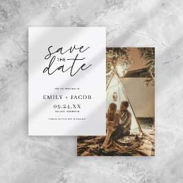 Moderne Minimalistische Schwarz-Weiß-Foto-Hochzeit Save The Date