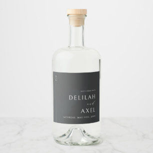 Moderne Minimalistische Schwarz-Weiß-Hochzeit Alkoholflaschenetikett