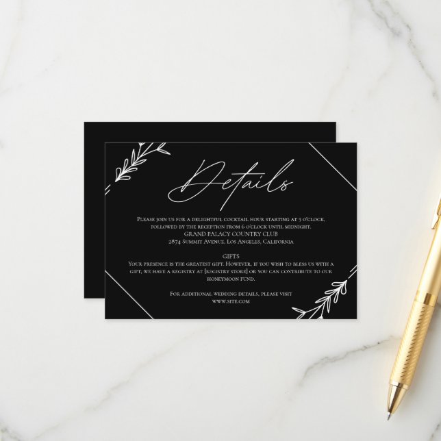 Moderne Minimalistische Schwarz-Weiß-Hochzeit Begleitkarte (Vorderseite/Rückseite Beispiel)