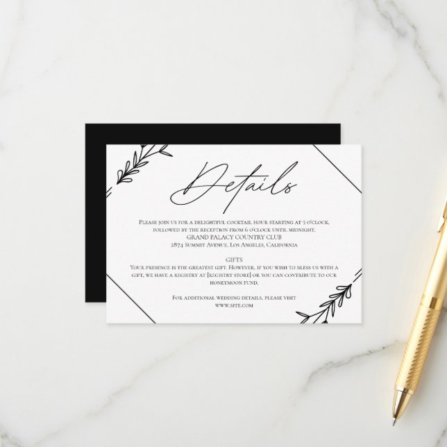 Moderne Minimalistische Schwarz-Weiß-Hochzeit Begleitkarte (Vorderseite/Rückseite Beispiel)