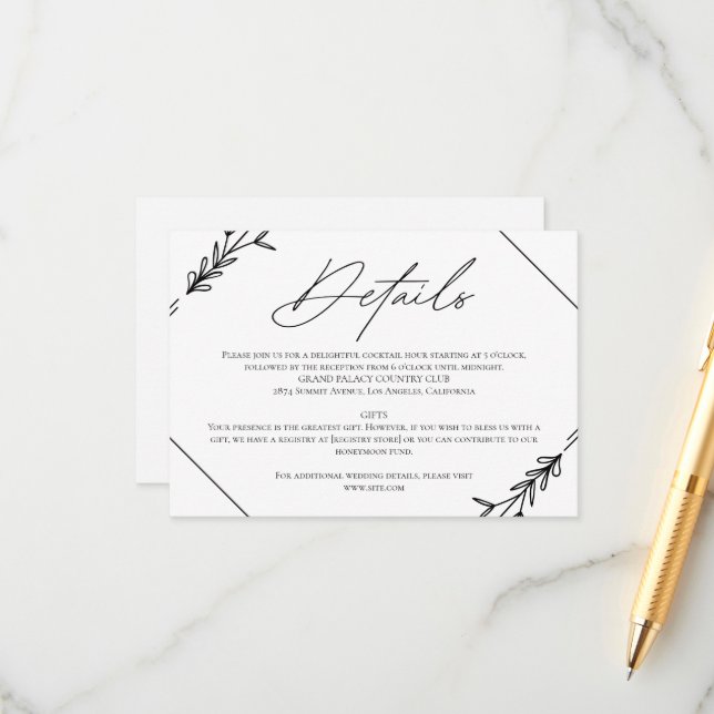 Moderne Minimalistische Schwarz-Weiß-Hochzeit Begleitkarte (Vorderseite/Rückseite Beispiel)