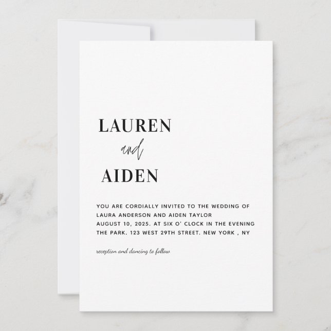 Moderne Minimalistische Schwarz-Weiß-Hochzeit Einladung (Vorderseite)