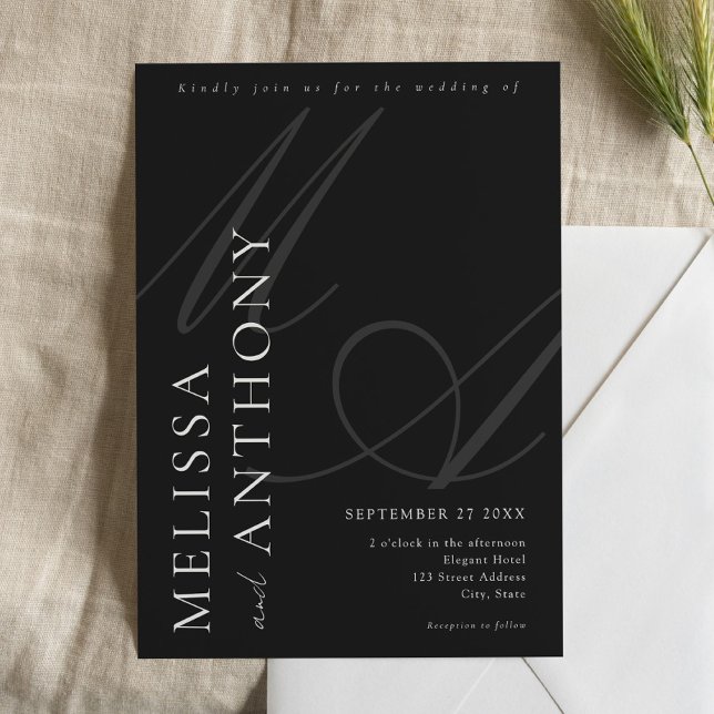 Moderne Minimalistische Schwarz-Weiß-Hochzeit Einladung (Von Creator hochgeladen)