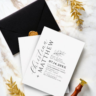 Moderne Minimalistische Schwarz-Weiß-Hochzeit Einladung