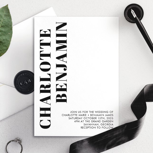 Moderne Minimalistische Schwarz-Weiß-Hochzeit Einladung (Von Creator hochgeladen)