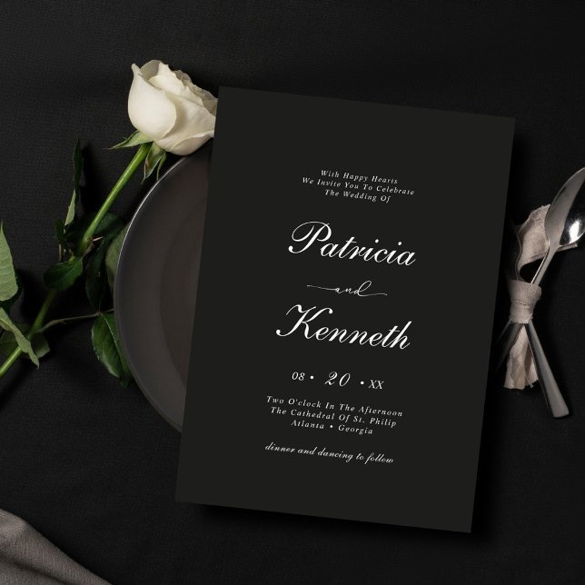 Moderne Minimalistische Schwarz-Weiß-Hochzeit Einladung (Von Creator hochgeladen)