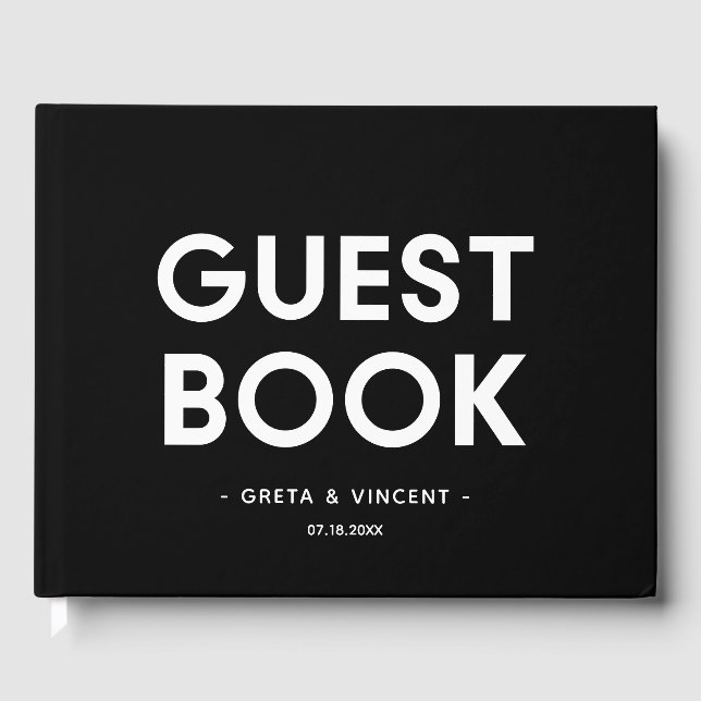Moderne, minimalistische Schwarz-Weiß-Hochzeit Gästebuch (Vorderseite)