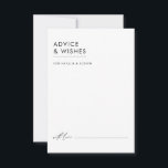 Moderne Minimalistische Schwarz-Weiß-Hochzeit Hinweiskarte<br><div class="desc">Mit dieser modernen, minimalistisch-schwarz-weiß Trauungsberatungskarte können Sie zeitlose Wünsche erfüllen. Inspiriert durch klare Linien und raffinierte Einfachheit, ermöglicht dieses Design Ihren Gästen, ihre herzlichen Ratschläge für das glückliche Paar in einer Weise zu teilen, die Ihr elegantes Hochzeitsthema ergänzt. Das knackige Schwarz-Weiß-Farbschema sorgt dafür, dass diese Karte atemberaubend neben Ihren Hochzeitseinladungen...</div>