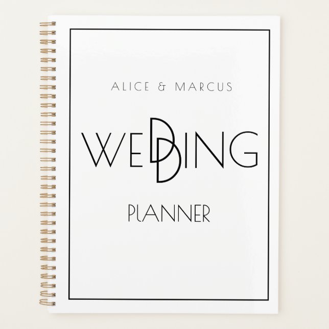 Moderne Minimalistische Schwarz-Weiß-Hochzeit Planer (Vorderseite)