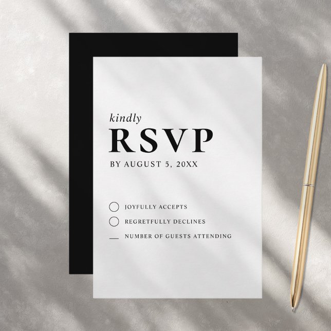 Moderne Minimalistische Schwarz-Weiß-Hochzeit RSVP Karte (Von Creator hochgeladen)