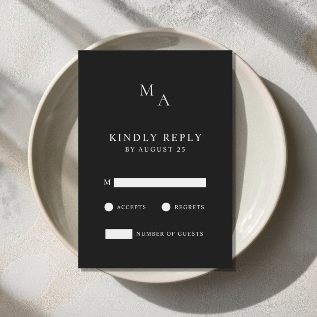 Moderne Minimalistische Schwarz-Weiß-Hochzeit RSVP Karte (Von Creator hochgeladen)