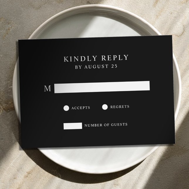 Moderne Minimalistische Schwarz-Weiß-Hochzeit RSVP Karte (Von Creator hochgeladen)