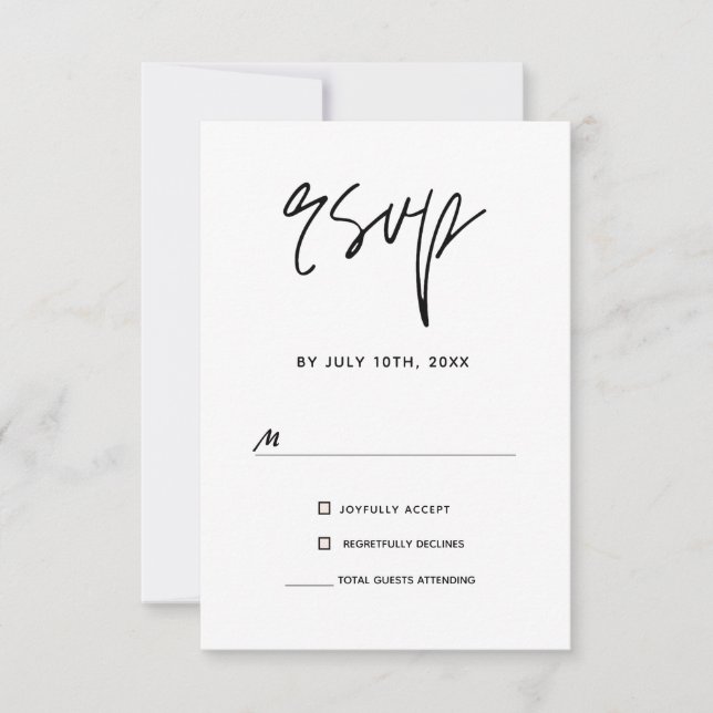 Moderne Minimalistische Schwarz-Weiß-Hochzeit RSVP Karte (Vorderseite)