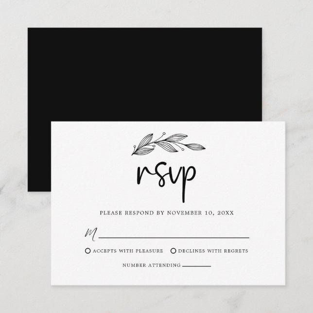 Moderne Minimalistische Schwarz-Weiß-Hochzeit RSVP Karte (Vorne/Hinten)