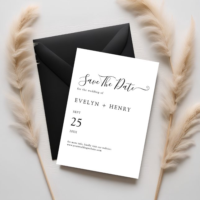 Moderne Minimalistische Schwarz-Weiß-Hochzeit Save The Date (Von Creator hochgeladen)