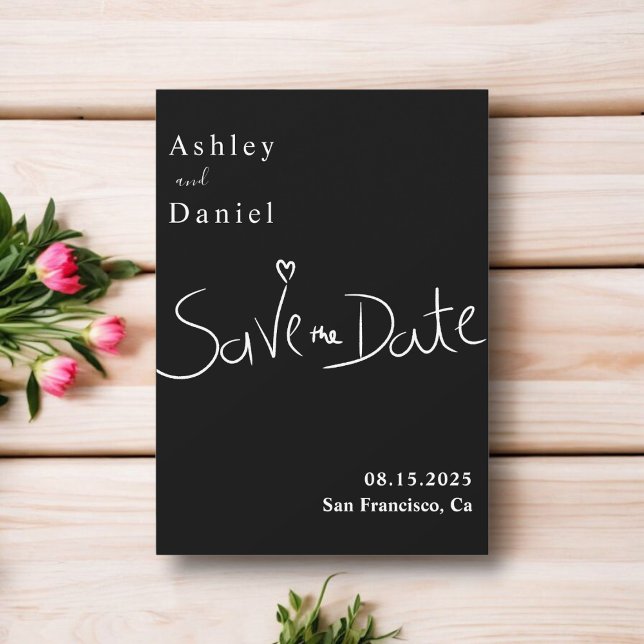 Moderne Minimalistische Schwarz-Weiß-Hochzeit Save The Date (Von Creator hochgeladen)