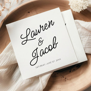 Moderne Minimalistische Schwarz-Weiß-Hochzeit Serviette